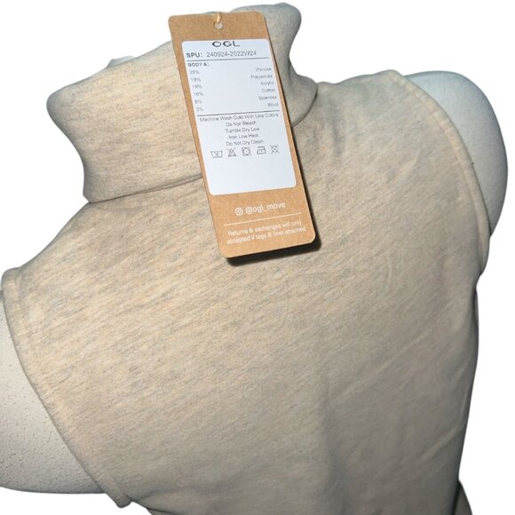 OGL FuzzLuxe Turtle Neck Split Hem Top Sz Medium Womens Beige Heathered - Picture 9 of 15